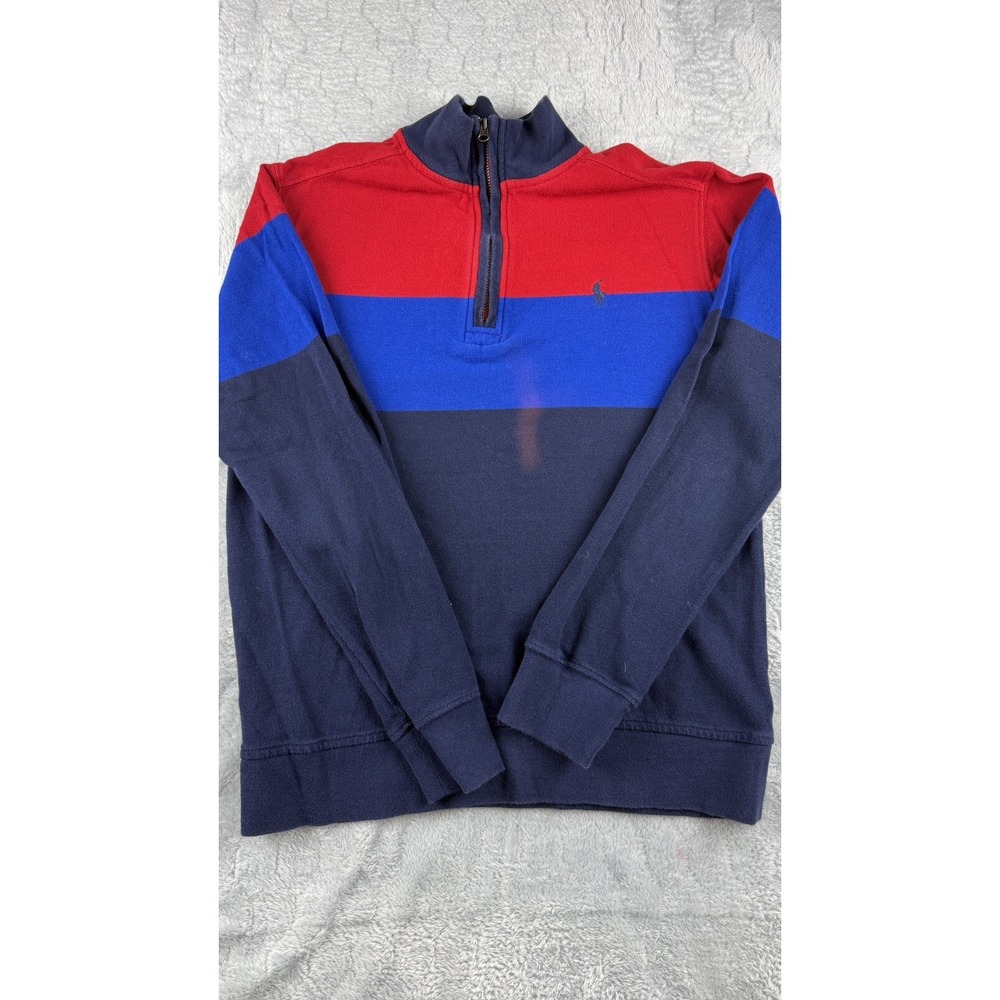 Ralph Lauren Polo 1/4 Zip Pullover Youth Size Large Blue/Red School Wear Classic